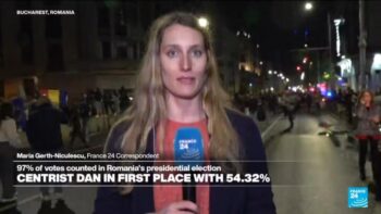 Supporters of Nicusor Dan celebrate in Romania’s capital Bucharest