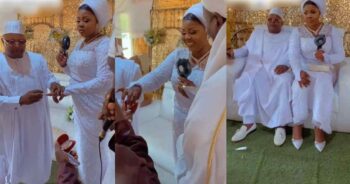 “19 years of courtship, 13 years of living as an unofficial couple with 3 children” – Nigerian woman says as she marries her partner (WATCH)