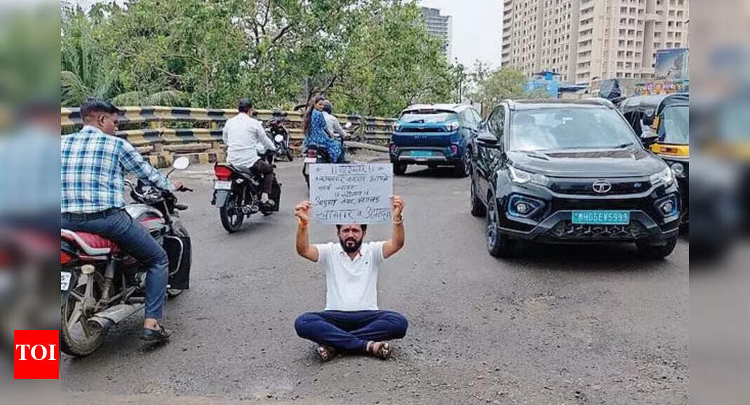 Potholes on Shahad flyover after repairs, locals protest