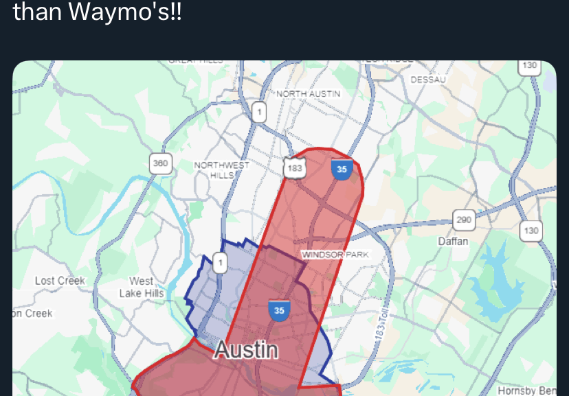 Tesla Austin Robotaxi Area Larger than Waymo Austin