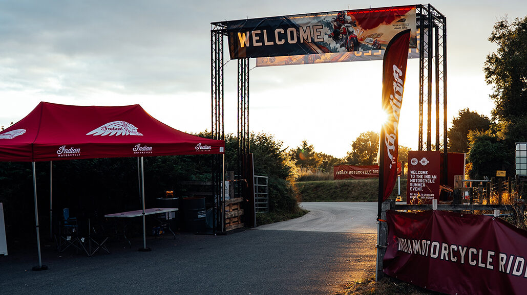 Indian Motorcycle riders celebrate at the 2025 UK National Rally in Cornwall
