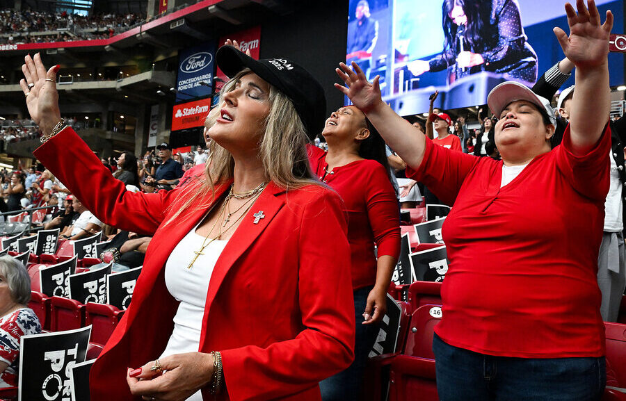 Kirk memorial blends religious revival with partisan politics